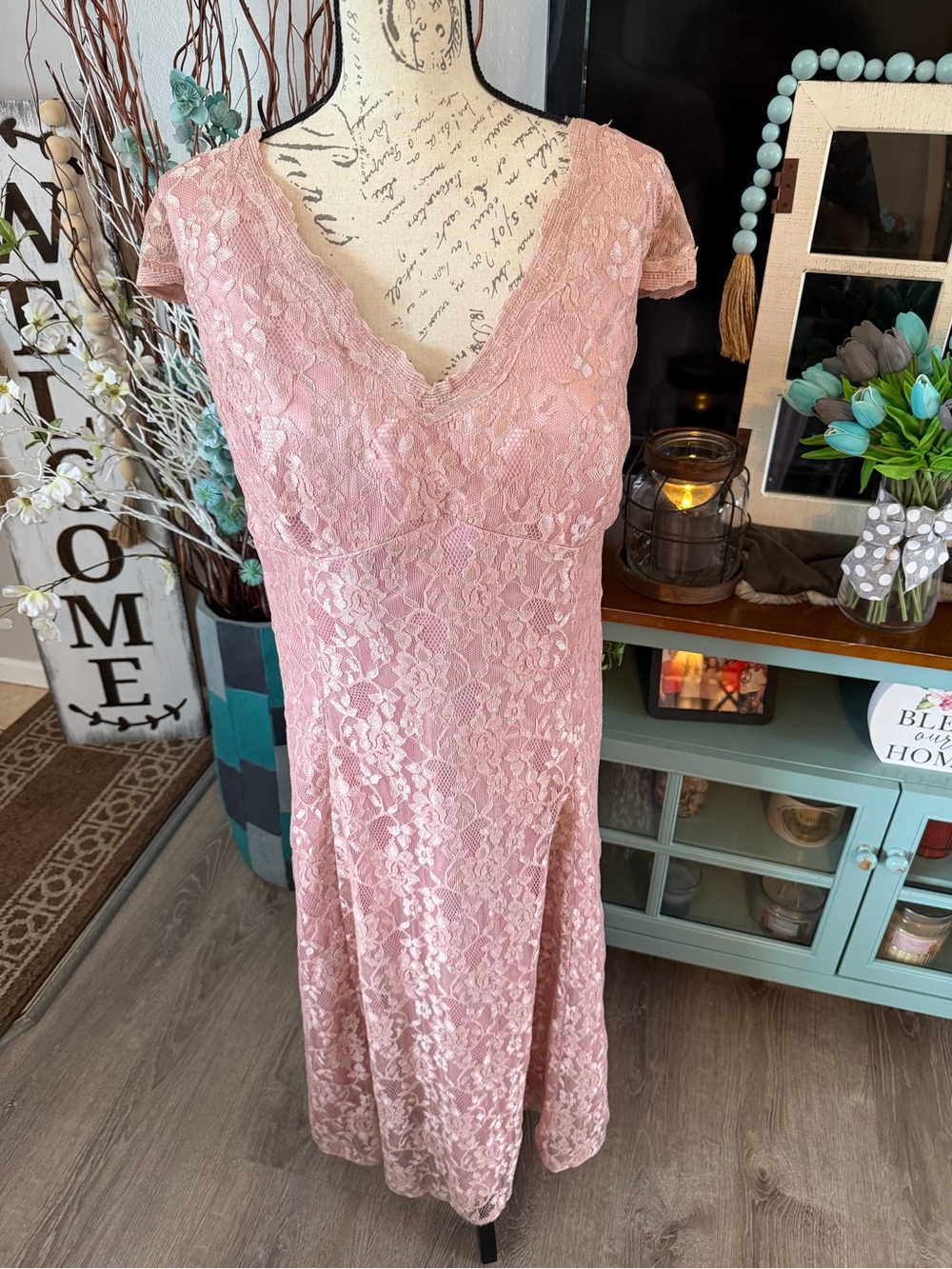 Lanting Bride Women's Dusty Rose Lace Dress Size 26W